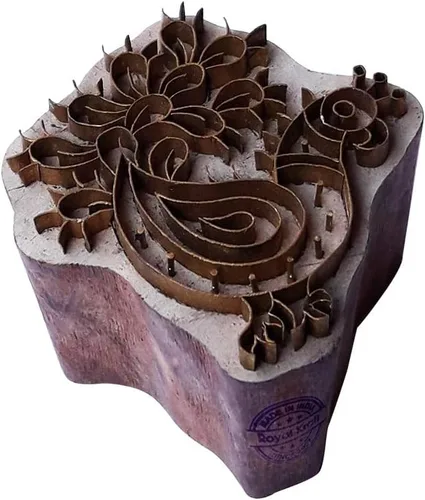 Miniatura 54 de Sello de Arcilla de Madera con Patrón de Loto de Latón para Impresión Rural BSCtag001