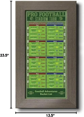 Miniatura 5 de Rastreador de lista de deseos de estadios de fútbol, marco gris de madera de granero, 13.5 pulgadas x 23.5 pulgadas, pin your football stadium