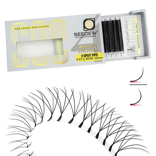 Miniatura 23 de Extensiones de pestañas con doble punta 3D, rizo D de 0.003 in, mezcla de 0.315-0.591 in, 12 filas por bandeja, tallo plano 3DD en forma de W
