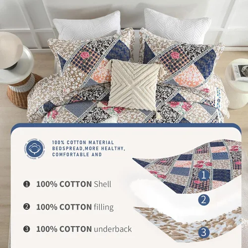 Miniatura 7 de Finlonte - Cubrecama extra grande de 120x120 pulgadas, 100% algodón, para cama California King, colcha extra grande, colcha reversible acolchada
