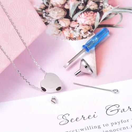 Miniatura 6 de Collar con urna de corazón de plata de ley 925 para cenizas, joyería conmemorativa de cremación