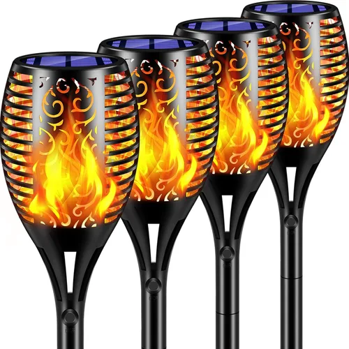 Miniatura 12 de TomCare Paquete de 8 luces solares para exteriores, llamas parpadeantes, antorcha, luces decorativas de jardín, iluminación impermeable para jardín