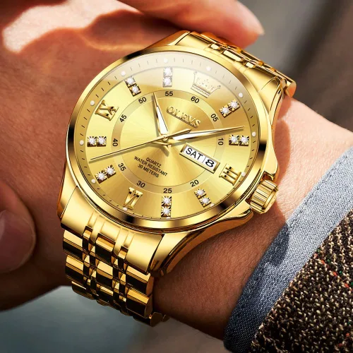 Miniatura 39 de OLEVS - Relojes de diamantes para hombres, relojes de vestir a prueba de agua, relojes analógicos de cuarzo de lujo con calendario de fecha y correa