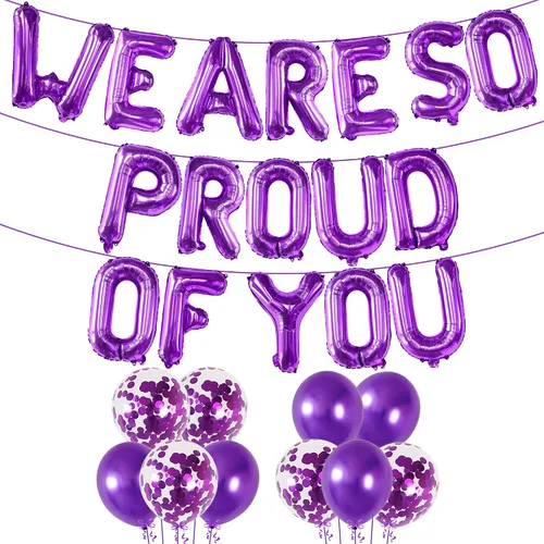 Miniatura 15 de KatchOn, Globos negros con texto en inglés «We Are So Proud of You» de 16 pulgadas Cartel de globos Proud Of You para decoraciones de graduación