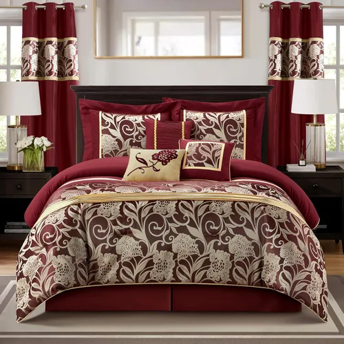 Miniatura 8 de Grand Avenue Juego de edredón negro plateado tamaño Queen, juego de ropa de cama jacquard floral de 7 piezas, para todas las estaciones, ultrasuave