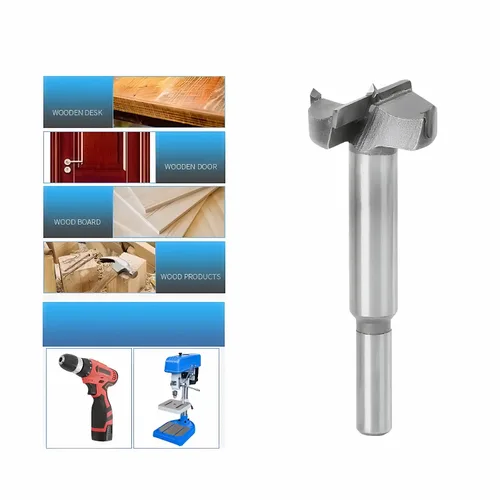 Miniatura 7 de Forstner Brocas de 15 a 1.378 in, 5 piezas, brocas de carburo Forstner de acero de alta velocidad con agujero de perforación de ala plana, bisagra
