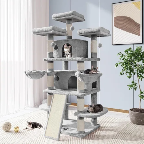 Miniatura 10 de Allewie Árbol de gato de 68 pulgadas/casa y torres para felinos grandes/poste rascador/árbol de escalada grande de varios niveles