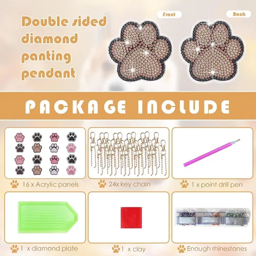 Miniatura 2 de YLOLUL 16 llaveros con forma de pata de perro con forma de pata de perro, kits de llaveros de arte de diamantes de doble cara para principiantes
