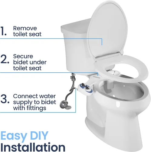 Miniatura 6 de LUXE Bidet NEO 185 - Boquilla doble, autolimpiante, accesorio de bidé no eléctrico para asiento de inodoro, presión de agua ajustable, lavado Dorado