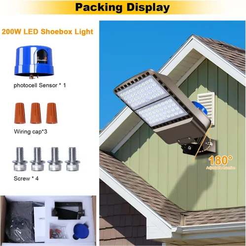 Miniatura 2 de Luz LED para Estacionamiento de 200W 28000LM Brillante del Anochecer al Amanecer Reflectores Exteriores con Soporte de Yugo de Pared Trunnion 5500K