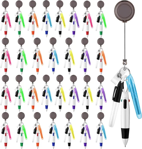 Fulmoon Juego de 150 bolígrafos para enfermera, 30 carretes retráctiles de enfermería, 30 bolígrafos, 30 mini resaltadores, 30 rotuladores