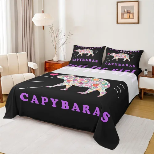 Miniatura 14 de Capybara - Juego de sábanas de regalo tamaño individual, juego de sábanas de decoración de animales kawaii Capybara para decoración de habitación