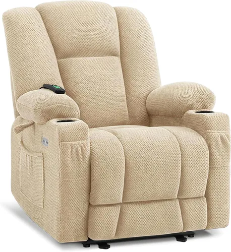 MCombo Zero Gravity Silla Reclinable Eléctrica con Masaje de Calor y Vibración, Silla Reclinable con Puertos USB y Tipo C, Portavasos para Sala de