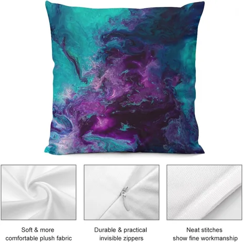 Miniatura 3 de Funda de almohada de terciopelo nebuloso de galaxia, turquesa, morado, verde azulado, funda de almohada cuadrada, decoración del hogar para cama