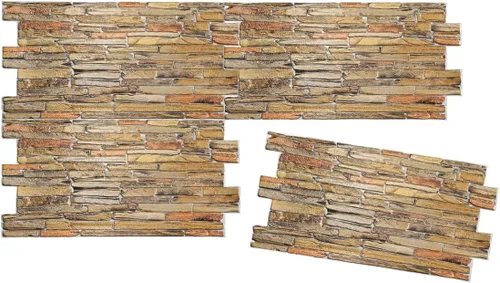 Miniatura 3 de Retro-Art - Paneles de pared 3D, paquete de 5, ladrillos de piedra pizarra en marrón, beige, amarillo, PVC, 38.5 x 19.75 pulgadas, cubre 26.40 pies