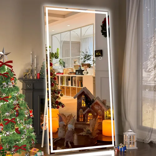 Miniatura 26 de Hasipu Espejo de longitud completa con luces, espejo de pie LED de 65 x 22 pulgadas, espejo de cuerpo completo para vestirse, espejo montado