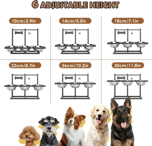 Miniatura 4 de Cuencos Elevados para Perros Grandes, Soporte Elevable Ajustable a 6 Alturas con Alfombrilla, Cuenco de Alimentación Lenta y Tres Cuencos de 1700ML
