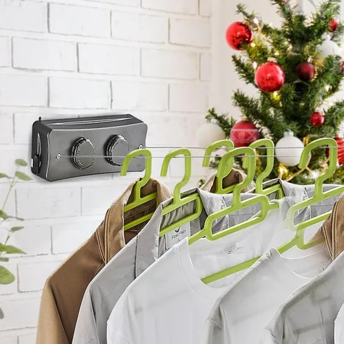 Miniatura 2 de Tendedero retráctil – Línea de lavandería de secado de ropa doble de 16.7 pies para interiores, líneas de ropa retráctiles para colgar ropa al aire