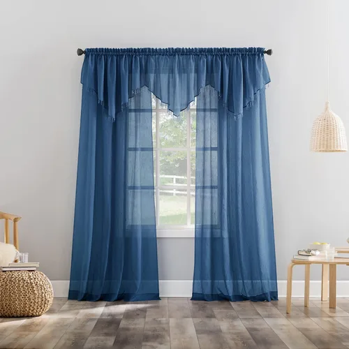 Miniatura 3 de No. 918 Erica - Juego de 3 cortinas Ascot de gasa triturada con cuentas transparentes con bolsillo para cortinero Azul