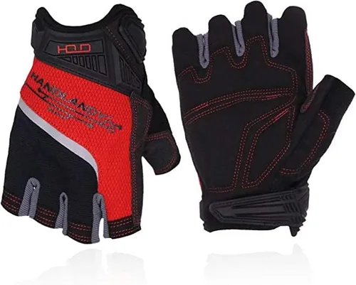 Miniatura 5 de HANDLANDY Guantes de trabajo sin dedos a granel, paquete de 12 pares para hombres y mujeres, guantes de trabajo acolchados de medio dedo