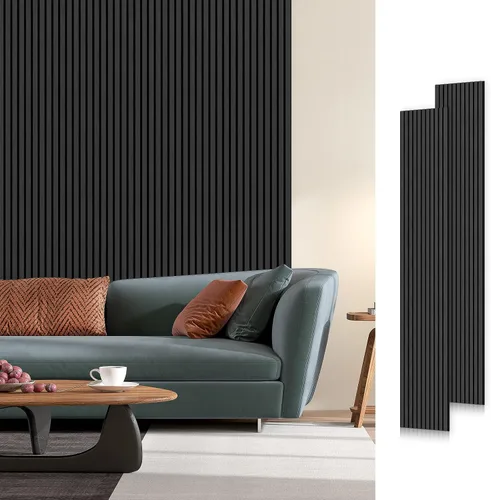 Miniatura 8 de Paquete de 6 paneles de pared de madera acústica, 94.5 x 8 pulgadas cada uno panel de pared insonorizado, paneles de listones de madera estriada 3D