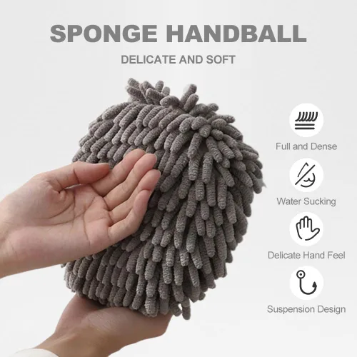 Miniatura 4 de Toalla de mano con bola mullida, absorbente para colgar en la cocina y el baño, toalla de mano de felpa de felpilla, de secado rápido, toallas