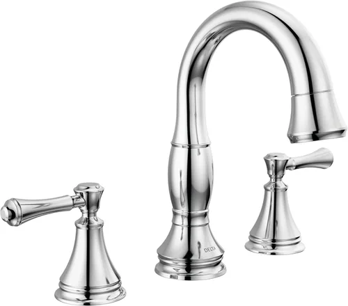 Delta Faucet Cassidy - Grifo de baño con rociador desplegable, grifo de baño extraíble, grifo de baño cromado de instalación extendida de 3 agujeros