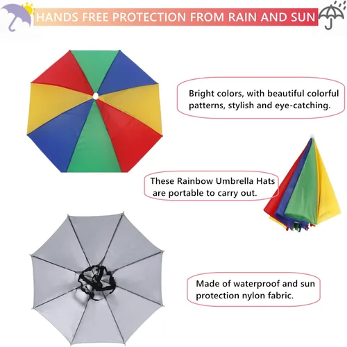 Miniatura 3 de Paquete de 3 sombreros de paraguas para adultos, 26 pulgadas de diámetro, arco iris, sombrero de paraguas deportivo para mujeres y hombres
