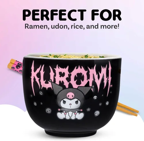 Miniatura 4 de Silver Buffalo Hello Kitty y sus amigos Chococat - Tazón de cerámica para ramen y arroz con palillos, patrón a cuadros, apto para microondas, 20