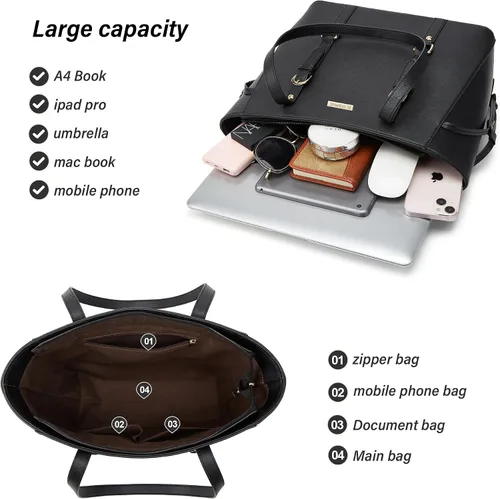 Miniatura 196 de Juego de 4 bolsas modernos para mujer de cuero sintético: bolso tote, bolso de hombro, bolso de mano y cartera.