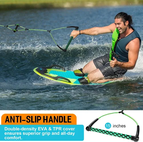 Miniatura 3 de Obcursco Cuerda de wakeboard de 75 pies, cuerda para deportes acuáticos Dyneema de 4 secciones con mango de EVA para wakeboard, esquí acuático