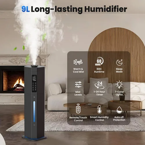 Miniatura 4 de Humidifiers for Bedroom - GloryAir 2.38Gal/9L Top Fill Warm & Cool Mist Humidifier for Large Room 750ft² with Auto Mode 7-Color Light, Humidistat