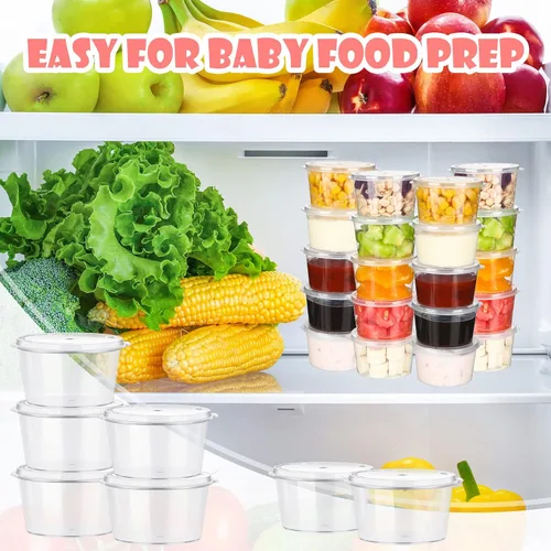 Miniatura 4 de Didaey 100 recipientes de almacenamiento de alimentos para bebés de 4 onzas con tapas con bisagras, pequeños recipientes desechables de plástico