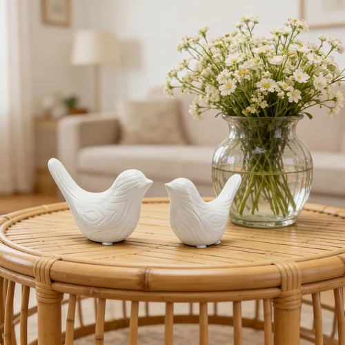 Miniatura 2 de FANTESTICRYAN Juego de 2 pequeñas estatuas de pájaros de cerámica, decoración del hogar, esculturas de animales de estilo moderno, adornos