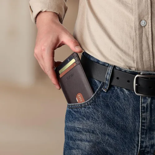 Miniatura 56 de Buffway Billetera delgada para hombre, minimalista con bolsillo frontal delgado, tarjetero de cuero con bloqueo RFID para viajes de trabajo
