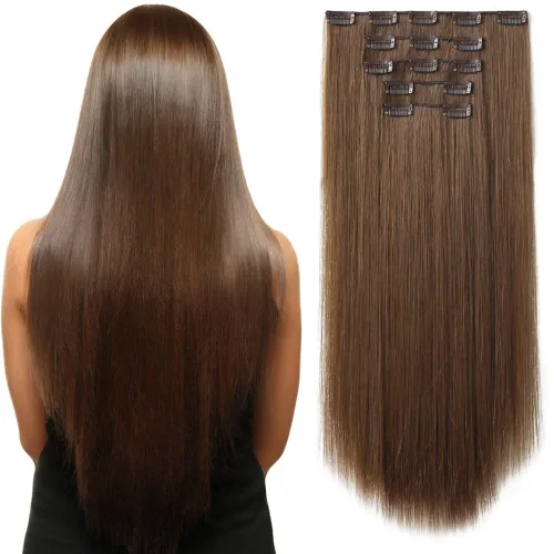 Miniatura 26 de Extensiones de cabello negro lacio, 2 juegos de extensiones de cabello con clip para mujeres, Halloween, 5 piezas de 22 pulgadas, piezas de cabello
