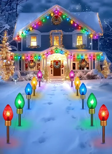 Miniatura 7 de Strawberry Jumbo C9 Luces de Camino de Navidad para Exteriores - 8.5 Pies 5 Luces LED C9 de Navidad, Luces C7 Cubiertas Jumbo Multicolor Luces