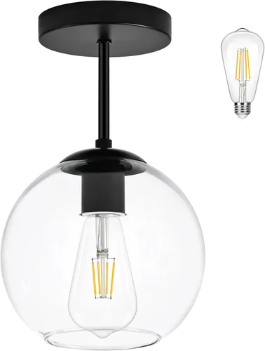 Miniatura 18 de Lámpara de techo semiempotrada con globo dorado, moderna de mediados de siglo, lámpara de techo con globo para pasillo, sala de estar, cocina, Latón