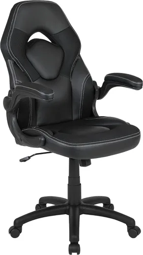 Flash Furniture X10 LeatherSoft - Silla de juegos con respaldo alto estilo carreras con brazos abatibles, silla giratoria ergonómica acolchada para