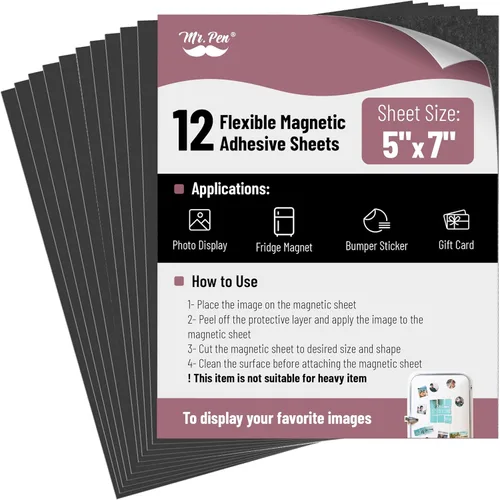 Miniatura 24 de Mr. Pen - Hojas magnéticas adhesivas, 4" x 6", paquete de 16, con respaldo adhesivo, imanes flexibles para imágenes, hojas magnéticas cortables