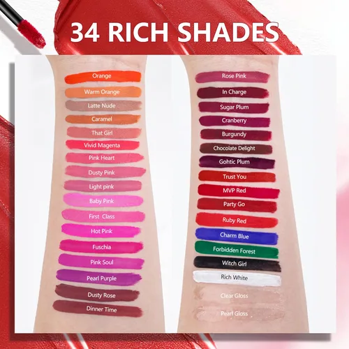 Miniatura 6 de MAKI YIKA Lápiz labial rojo burdeos para mujer, pintalabios de larga duración, sin manchas, mate, líquido, a prueba de transferencia, sin crueldad