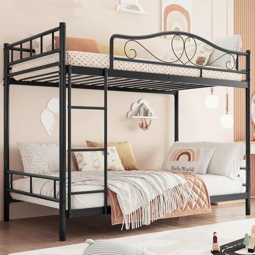 GarveeHome Litera individual sobre individual, litera de metal resistente con barandilla de seguridad y escalera, capacidad de peso de 400 libras,