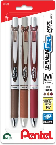Pentel EnerGel RTX - Bolígrafo retráctil de gel líquido, Cambio de Tono, 0.7mm, Tinta Sépia, Marrón y Borgoña, Paquete de 3 Bolígrafos (BL77CHABP3M)