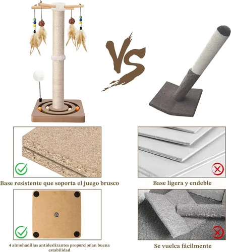 Miniatura 6 de PAROTO Rascador para gatos, rascador de torre de sisal para gatos de interior y adultos con juguetes interactivos, pista de doble bola, 2 métodos