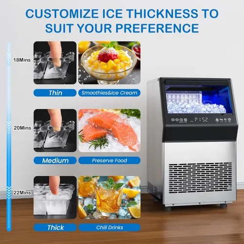 Miniatura 3 de Máquina comercial para hacer hielo, 110 libras/24 horas, de acero inoxidable, con capacidad de almacenamiento de 12 libras, autolimpieza, pantalla