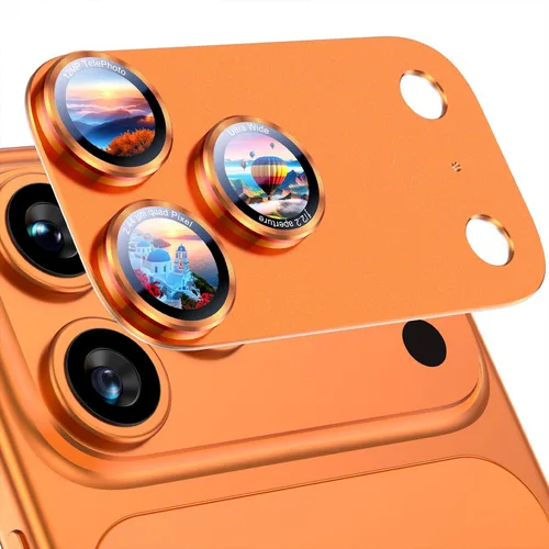 Miniatura 22 de Uyiton Protector de lente de cámara para iPhone 17 Pro - [Tipografía única + lente de teléfono diseño de círculo rojo] Cubierta de cámara de vidrio