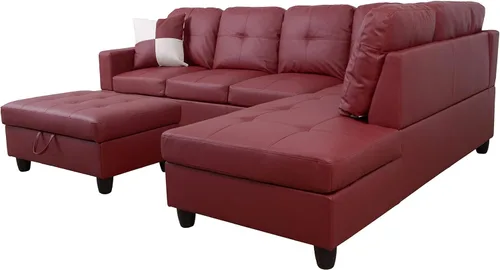 Miniatura 7 de Moderno sofá seccional de cuero en forma de L (rojo, orientado a la derecha)