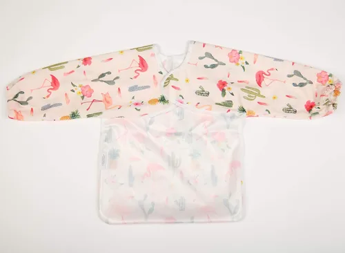 Miniatura 3 de Babero de bebé manga camisa con bolsillo 1-3 años pintura para niñas (Flamingo Cactus)