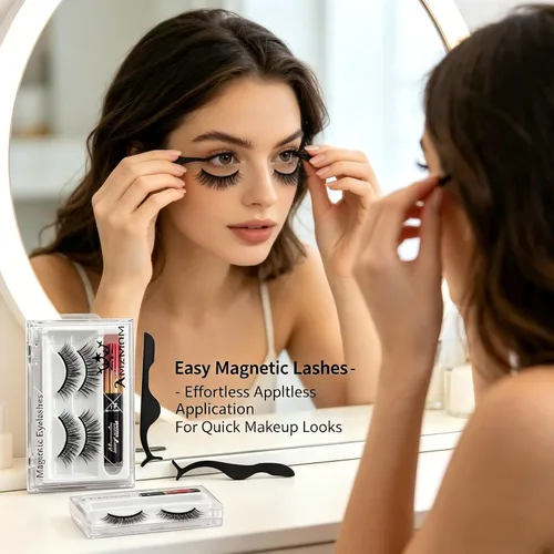 Miniatura 3 de Kit de pestañas magnéticas para ojos sensibles, sin pegamento, pestañas postizas hipoalergénicas, aspecto natural y voluminoso, regalo de belleza
