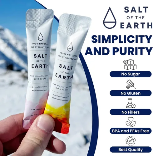 Miniatura 6 de Salt of the Earth - Polvo de electrolitos premium sin azúcar - Hecho con sal rosa del Himalaya - Paquetes de polvo para hidratación Ingredientes